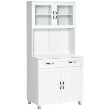 Meuble Buffet Cuisine Blanc Multi-Rangement Contemporain 2 Placards + Tiroirs