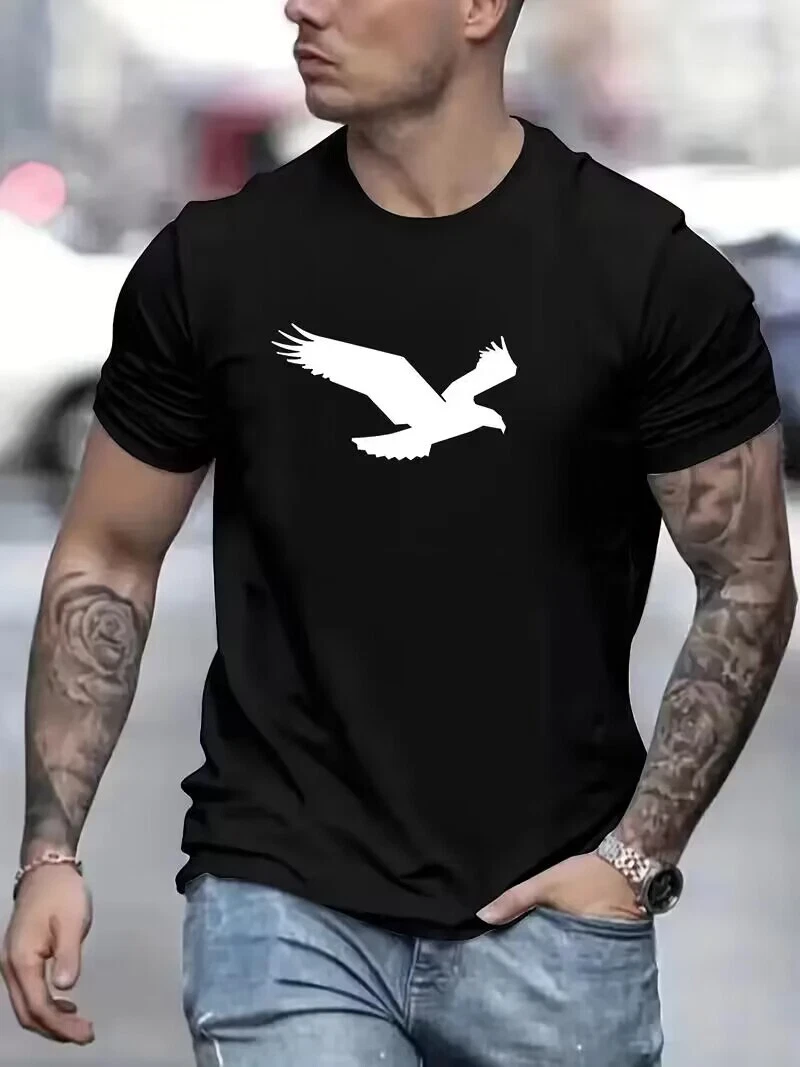 Eagle Print Men's T-Shirt Fashion Comfortable Stretch Fit Classic Neck - Picture 1 of 3