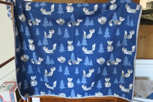 Baby blanket, h/made, double sided,flannel, extra large-frolicking foxes on blue - Picture 2 of 6