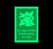 In case of fire break glass for key Safety sign - Photoluminescent