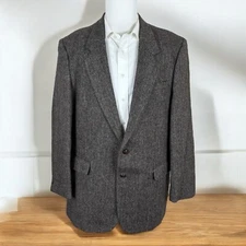 Carlo Briani Sport Coat Mens 44L Brown Herringbone Tweed