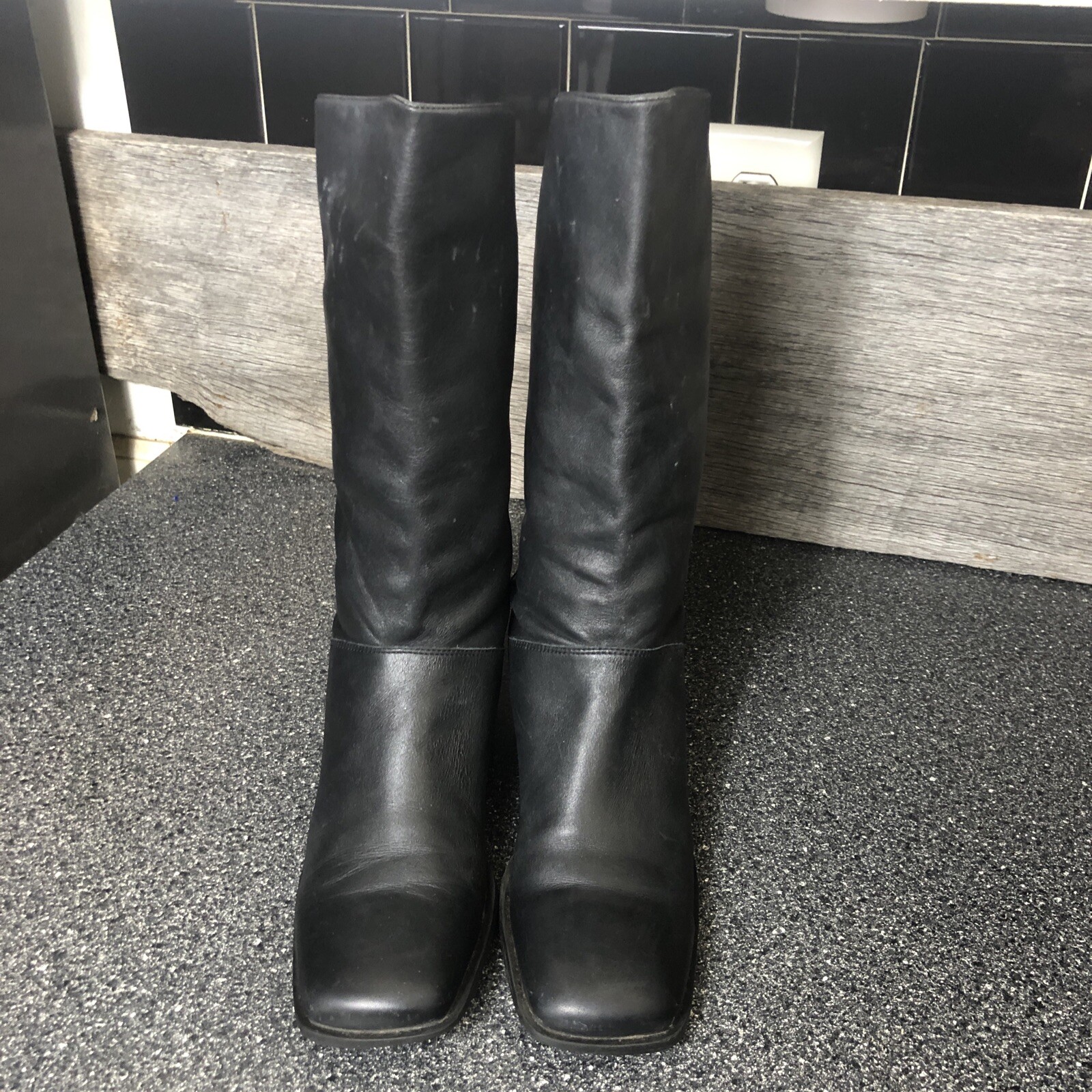 NATURALIZER Black Leather Mid Calf Pull On Boots Womens Size 8.5 N