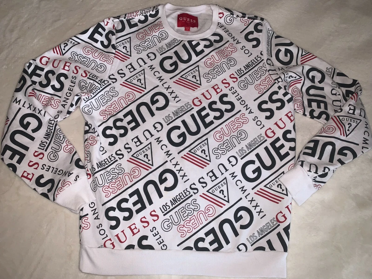 Guess Los Angeles White L/S Limited Logo Crew Neck Sweatshirt Men&#039;s M | eBay