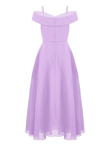 Girls Formal Dress Off Shoulder Chiffon Wedding Bridesmaid Maxi A Line Ball Gown - Picture 33 of 73