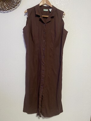 220 Hickory Blair Dress Size XL Brown Linen Blend Maxi Button Up | eBay