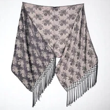 Cejon Accessories Scarf Shawl Wrap Women Floral Pattern Black Fringe 20x72 Purpl
