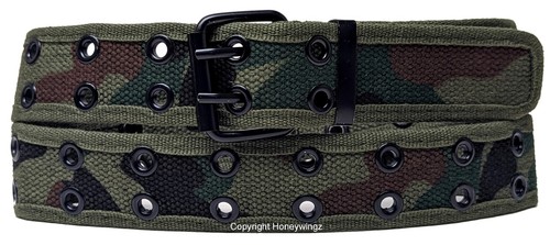 Camouflage Styles 2 Holes Row Grommet Stitched Canvas Fabric Military Web Belt - Picture 2 of 11
