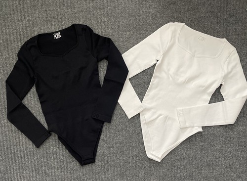 OQQ Bodysuits Small Slimming Ribbed One Piece V-Neck Long Sleeve NEW Two-Piece - Picture 3 of 9
