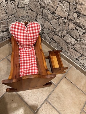 Puppenwiege Holz mit Bettwäsche, Puppenwippe, Puppenmöbel