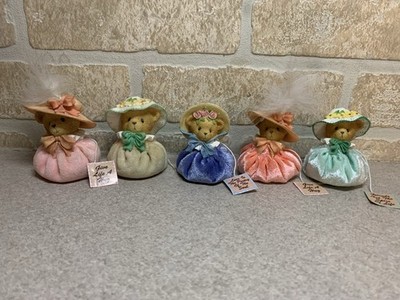 Lot 5 Cherished Teddies Bears Bean Bag Bonnet Hat Figures 2001 Tea Spice