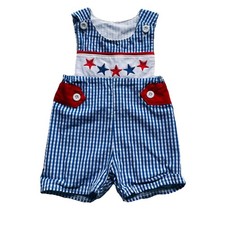Honey Bean Baby Boy Size 3 Months Stars Gingham Plaid Americana 4th Jon Jon