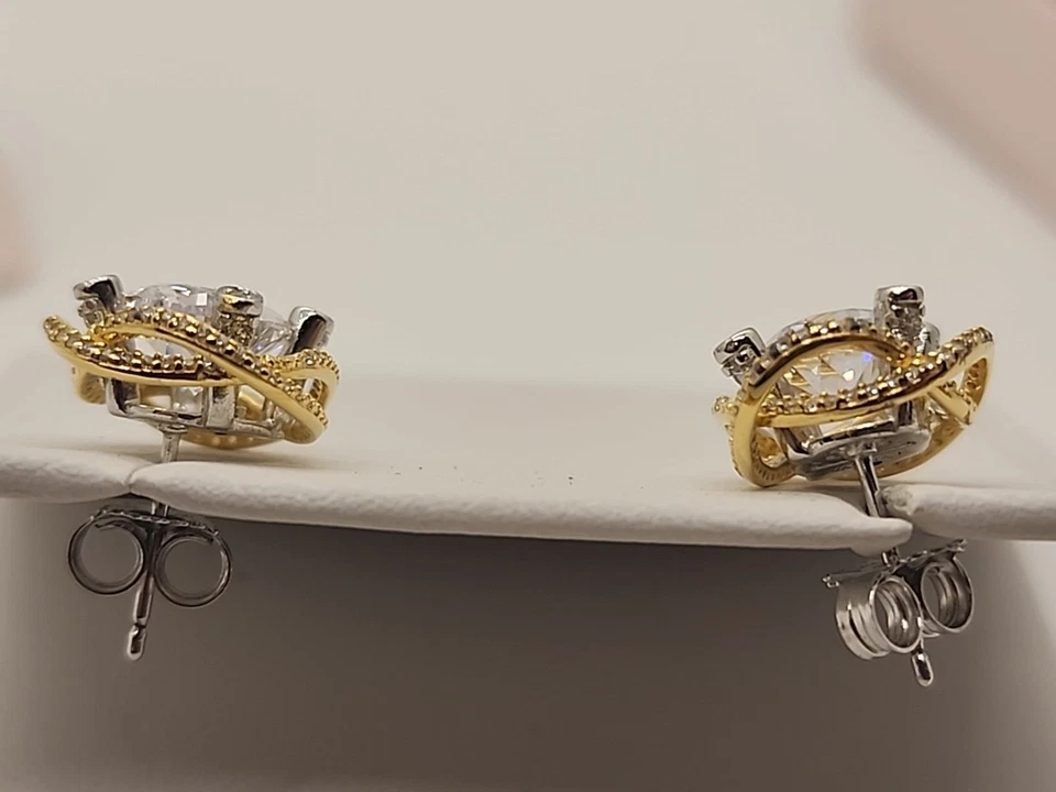 Pendientes VKB976 Vanna K circonita cúbica blanca platino/plata y 18k YG/plata 9,10 ctw JTV NUEVOS EN CAJA Foto 4 de 4