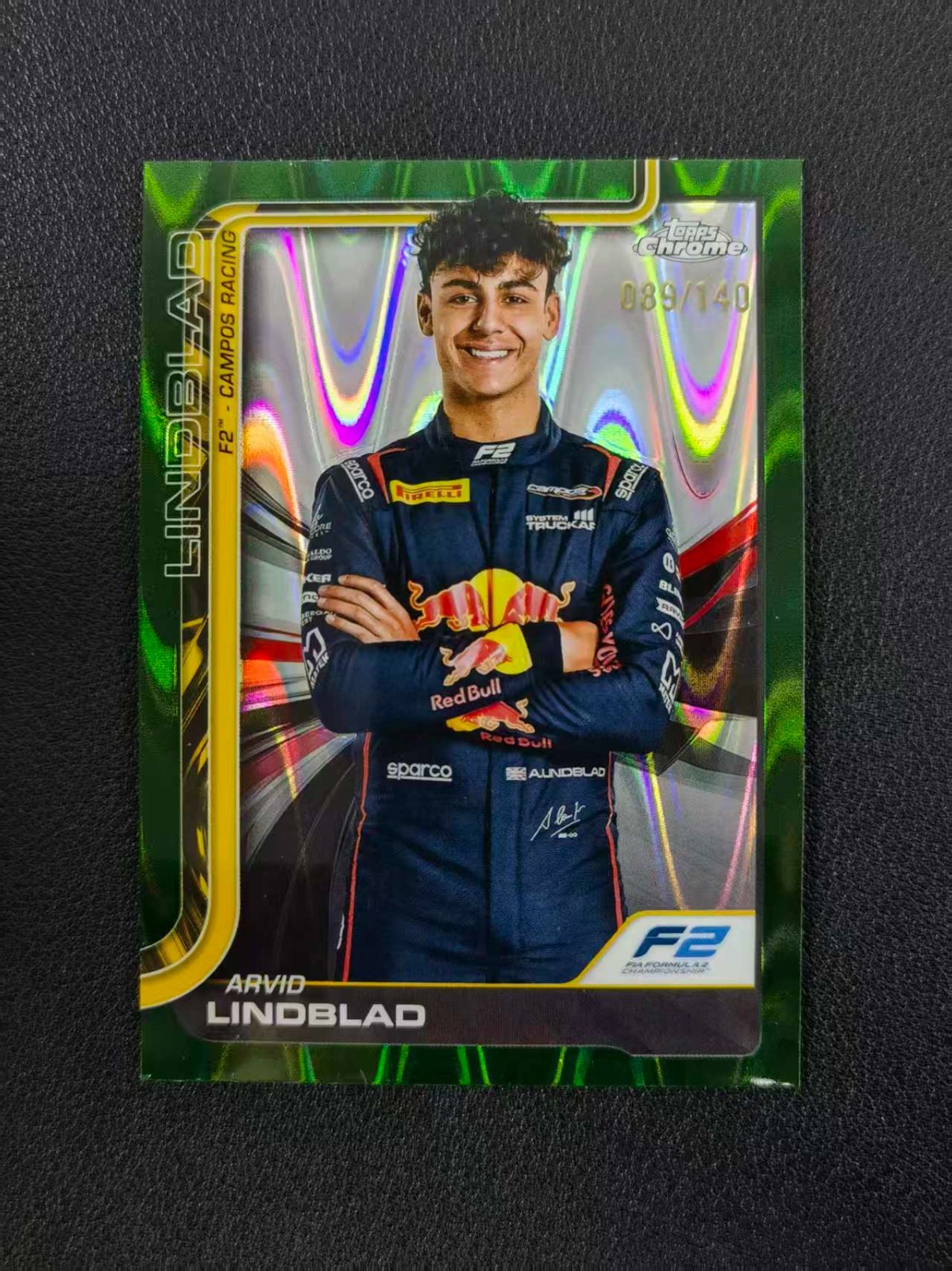 2025 Topps Chrome F1 Arvid Lindblad Forest Green RayWave 89/140 #23 FEG