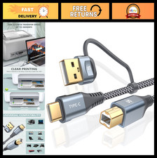High-Speed 10ft USB-A/C to USB-B Printer Cable, Braided, Compatible with HP, Can