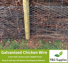 100m roll of 105cm tall galvanised rabbit chicken wire mesh 31mm heavy duty wire 1.30 per metre