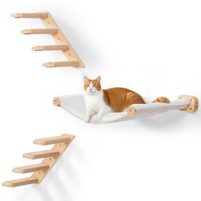 Cat Scraching Post Wall Shelves Set of 3  1 Floating Fabric Hammock, 2 Cat