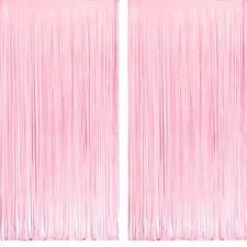 Pastel Pink Party Backdrop Decoration - GREATRIL Baby Pink Foil Fringe Stream...