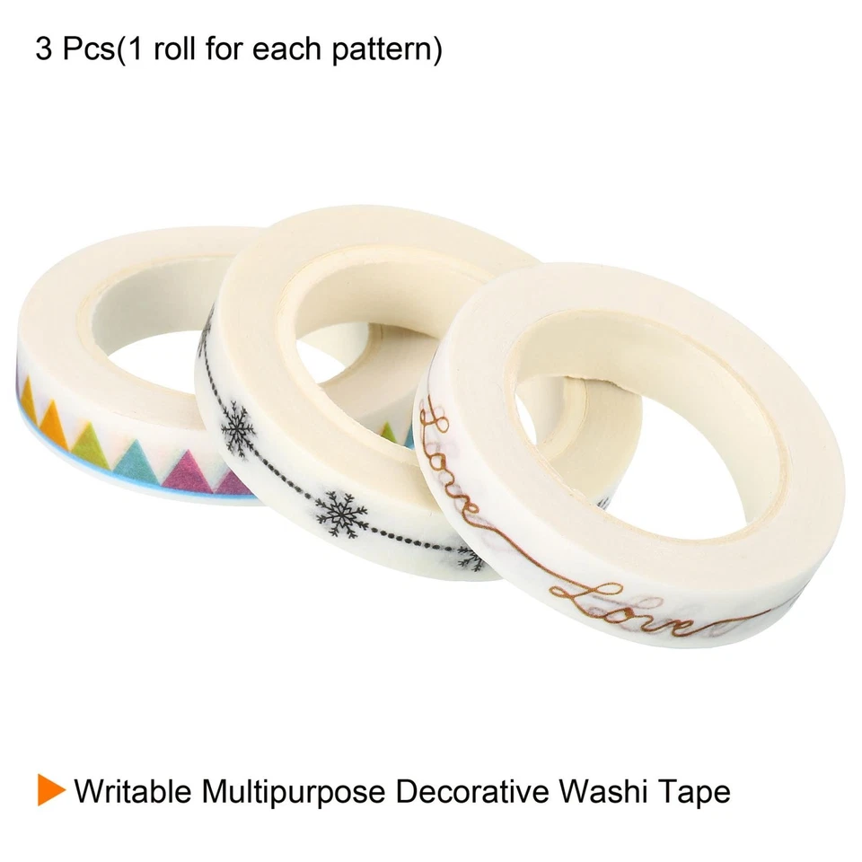 3pcs 8mmx10m Washi Tape Masking Sticker, Flag, Snow, Love - Image 3 of 4