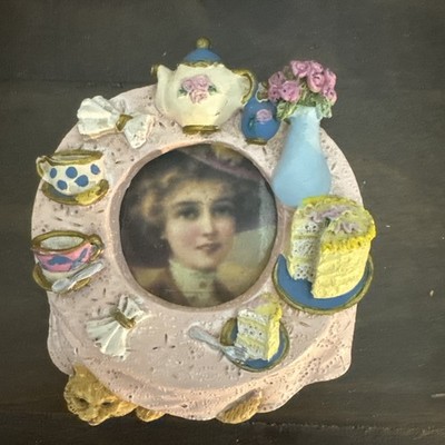 Vintage FIGI GRAPHICS 1996 Mini Tea Party  Sweets Cake FRAME Teapot Cat 1.5 