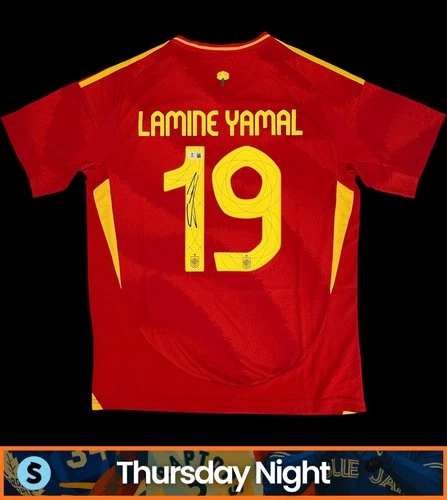 LAMINE YAMAL SIGNED AUTO SPAIN NATIONAL TEAM SOCCER JERSEY BECKETT BAS STICKER