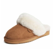 Dearfoams Womens Fireside Sydney Shearling Fur Indoor/Outdoor Scuff With Wide...