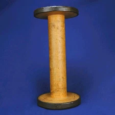 Vintage Wood & Metal Industrial  11.5" Spool Bobbin Thread Wool Yarn Rustic