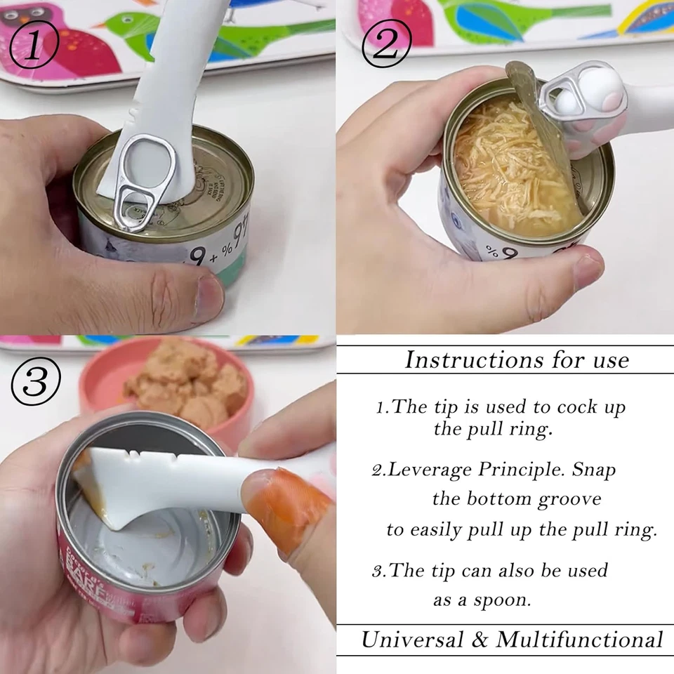 Juego de 3 tapas y cucharas para latas de comida para mascotas | Cubiertas para latas de silicona en forma de pata (rosa) Foto 3 de 4