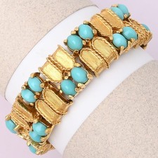 Vintage 1960s Signed Boucher Persian Turquoise Glass Gold Tone Bracelet