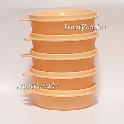 TUPPERWARE Little Wonders Set 5 Bowls Snack Cups All Peach with Peach Lids 