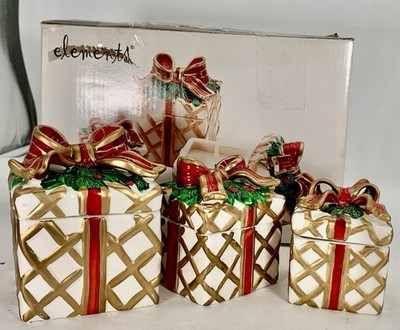 Vintage Elements Candles in Ceramic Present Boxes Progressive Sizes Set of 3