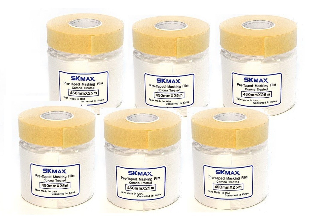 (6 ROLLS) SKmax Pre-taped Masking 3/4" Tape with 1.5 Ft Drop Down Film By 27YDS