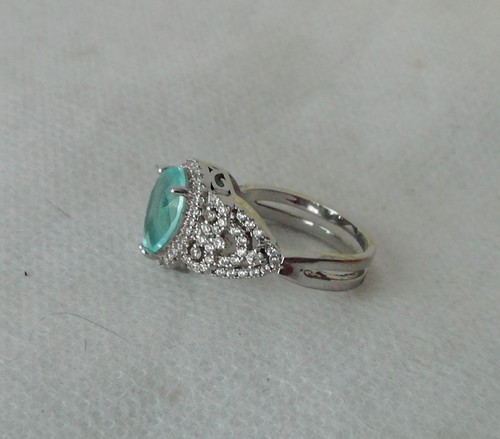 Anello Vng In Argento 925 con Tormalina Naturale Paraiba E Brillanti - Foto 8 di 10