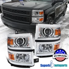 Fits 2014-2015 Chevy Silverado 1500 Projector Headlights Turn Signal Lamps Pair