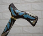 Handcrafted Egyptian Stick, Turquoise & Mother of Pearl Inlay Wood Walking Cane
