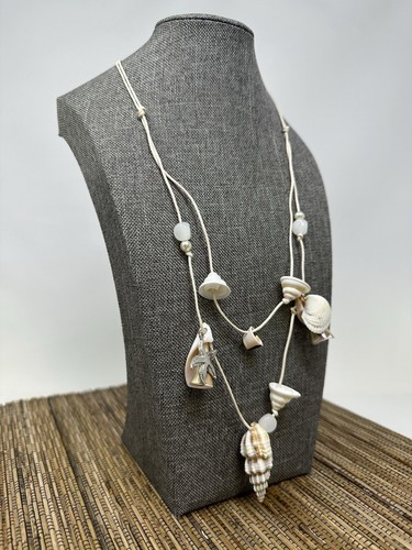 Boho Beach Adjustable Seashell Necklace w/ Starfish Charms & Beads 22-26" - Picture 2 of 6