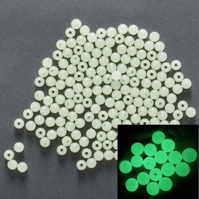 Pkg of 100 Round WHITE HARD or SOFT Glow in the Dark Beads for Crafts Fishing