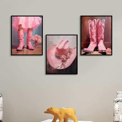 Preppy Cowgirl Wall Art Canvas Prints Girl Room Dorm Pink Wall Decor,Farmhouse - Picture 3 of 6