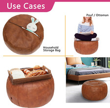 Light Brown Unstuffed Moroccan Faux Leather round Pouf Ottoman Footstool
