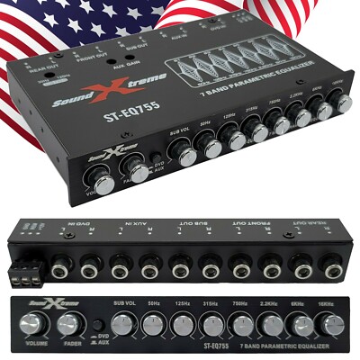 SX EQ755 1/2 Din 7 Band 8V Car Audio Equalizer EQ Front, Rear + Bass Sub Output