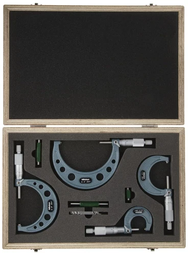 Mitutoyo 103-930 Outside Micrometer Set with Standards, Ratchet Stop, 0-4" Range