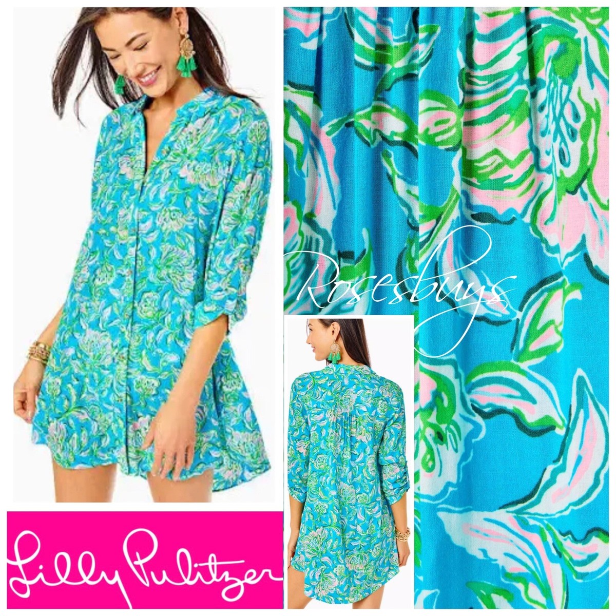 NWT Lilly Pulitzer Natalie Shirt Dress/Cover Up XL in Cumulus Blue Chick  Magnet | eBay