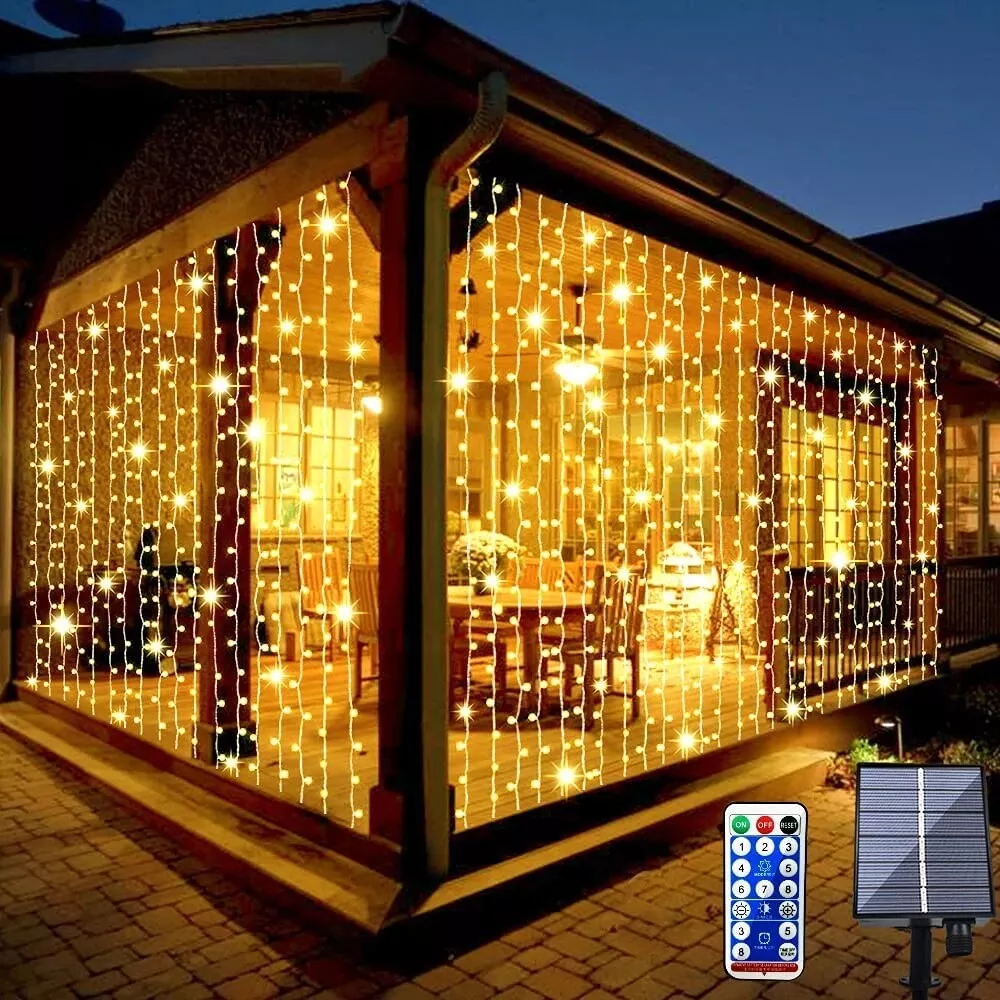 300LED Solar Curtain Fairy String Light Hanging Gazebo Patio