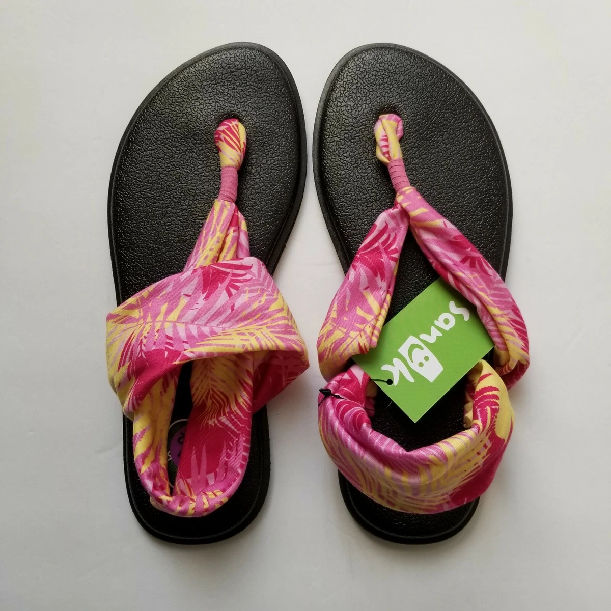 NEW Sanuk Yoga Sling Sandals Flip Flops Pink Tropical Strap Women's Girl's  6-7