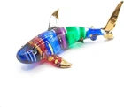 2¾" L Multicolor Whale Figurine Shark Blown Glass Crystal Fish Sea Animals Decor