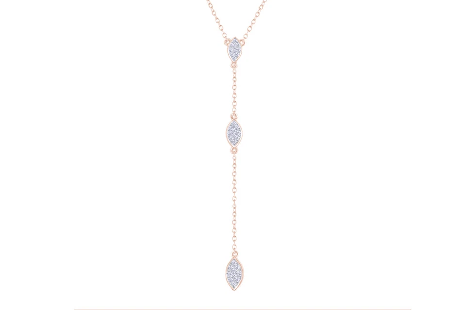 Collar Colgante Largo Lariat Y Gota Diamante Real Redondo 1/9 Ct Plata de Ley Foto 3 de 3