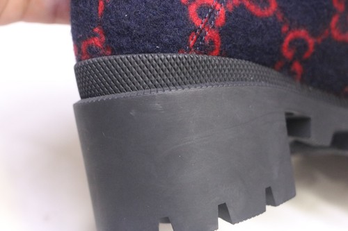 Gucci Covered Wool GG Monogram Womens Lace Up Combat Ankle Boots 39.5 Blue Red - Picture 14 of 16