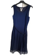 Robbie Bee Pliss Blue Midi/knee Length Dress With Plaited Belt