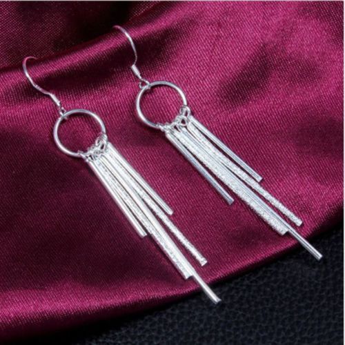 Fun & Flirty New Sterling Silver Plated Dangling Bars 2.5" Drop Dangle Earrings - Picture 3 of 7