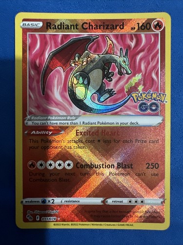 Pokémon TCG Radiant Charizard Pokemon GO 011/078 Holo Radiant Rare Mint Cond