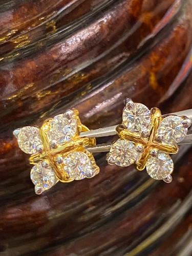 1,60 Cts Rotondo Brillante Taglio Diamanti Borchie Orecchini In 585 Bene 14K Oro - Foto 9 di 12